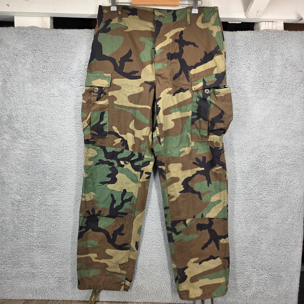 Vintage US Military Woodland Camo Combat Cargo Pants Medium Long 31-35 Waist